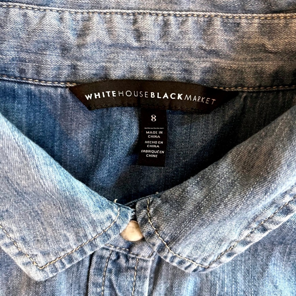 White House Black Market Denim Button-Down Shirt - Blue - Picture 2 of 7